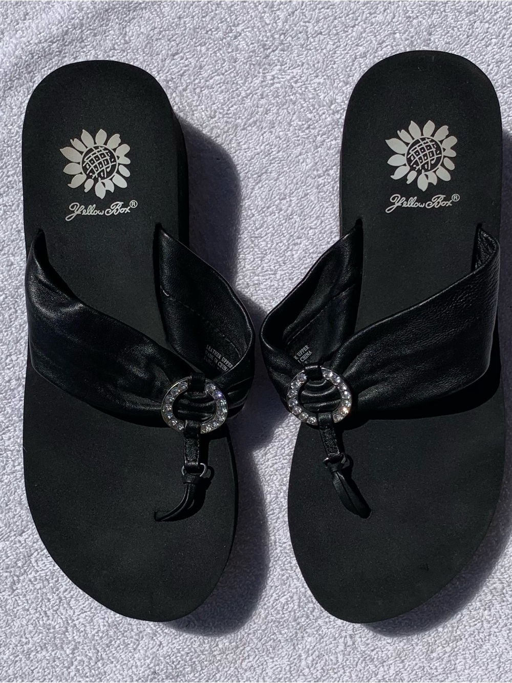 Yellow Box Dorothy Rhinestone Ring Wedge Leather Thong Upper Flip Flop Sandals